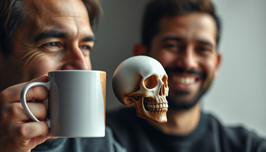Coffee cup with skull design symbolizing coffee and cancer link.