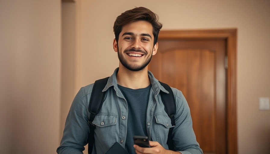 Young man smiling indoors, embodying leading with listening.