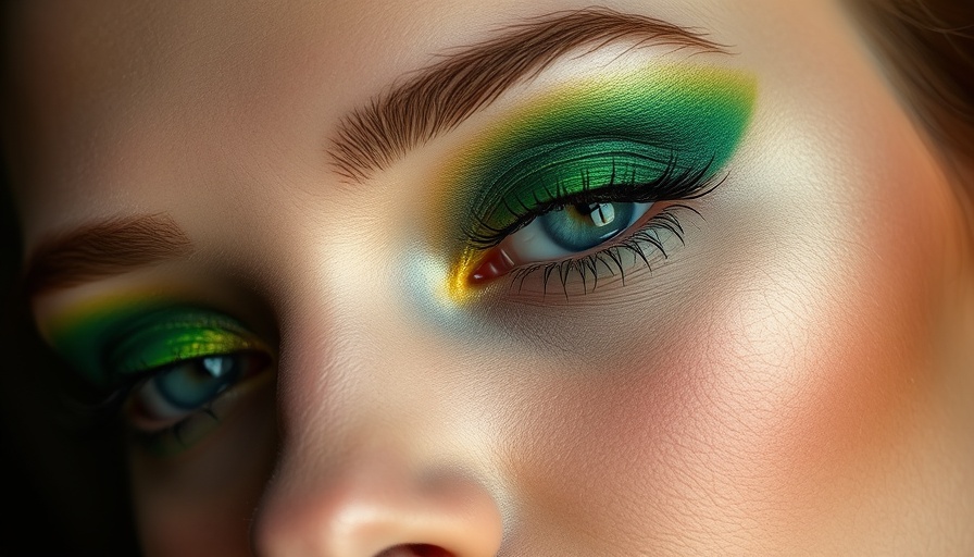 Close-up of vibrant green eye makeup highlighting sustainability claims in cosmetics.