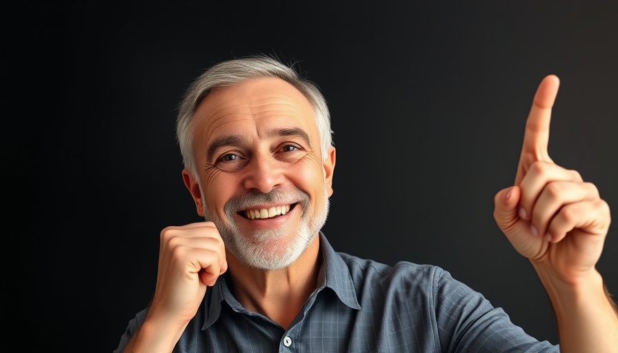 Senior Citizens Insomnia Tips visual with smiling man pointing upward.