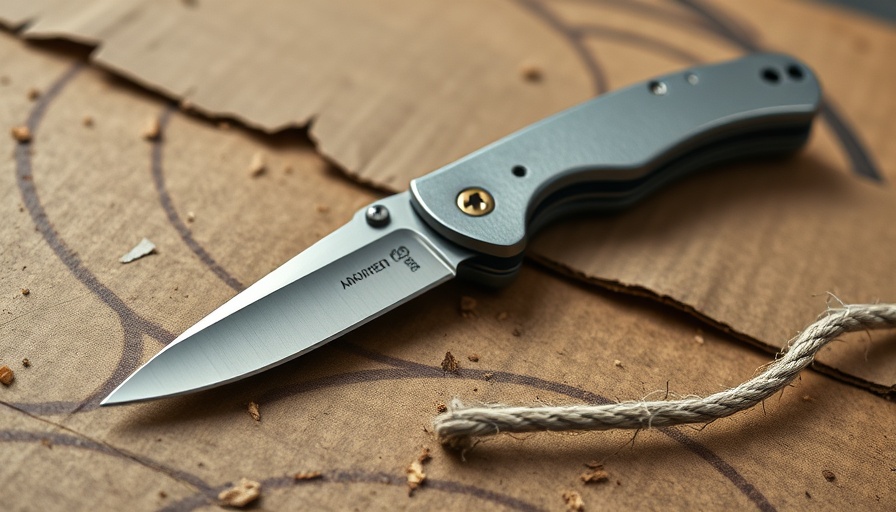 Sleek pocket knife on cardboard with rope fragments - Best Prime Day Knife Deals.