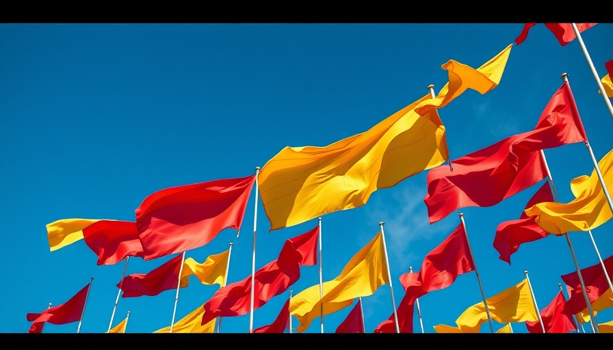 Flags waving in clear blue sky