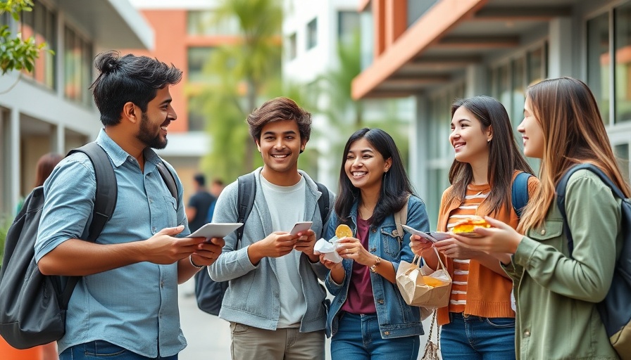 Ohio State students discussing campus dining options outdoors.