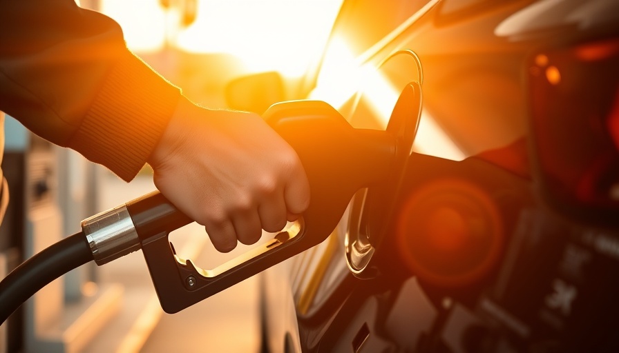 Close-up of refueling car at gas station in sunlight, gas prices decline.