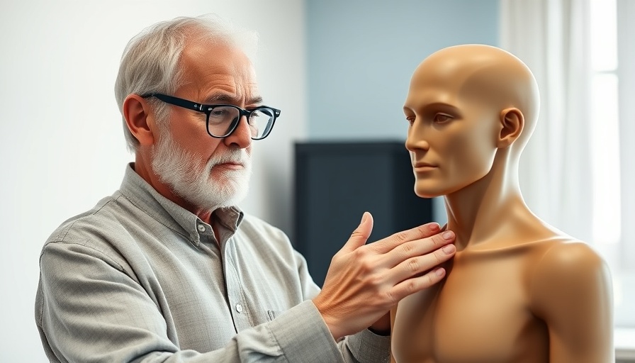 Man demonstrating acupressure for tooth pain relief with mannequin.