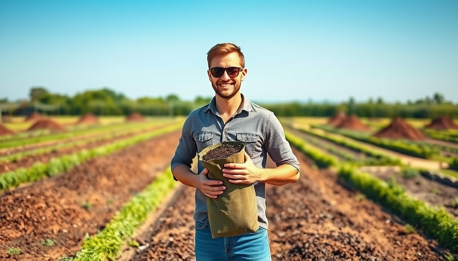 Gardener holding soil bag and explaining garden rest techniques in a field.