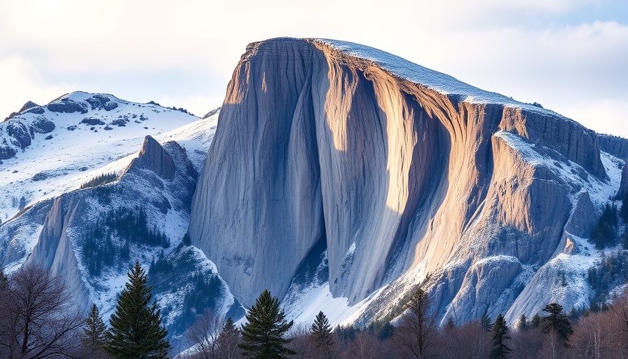 Snowy El Capitan cliffs at Yosemite in winter