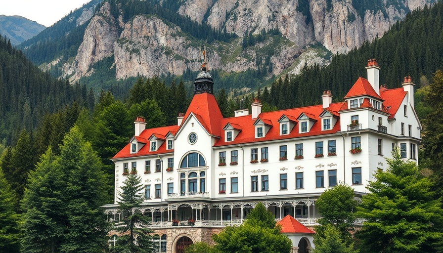 Historic hotel amidst forest near mountains; most haunted hotels in America.