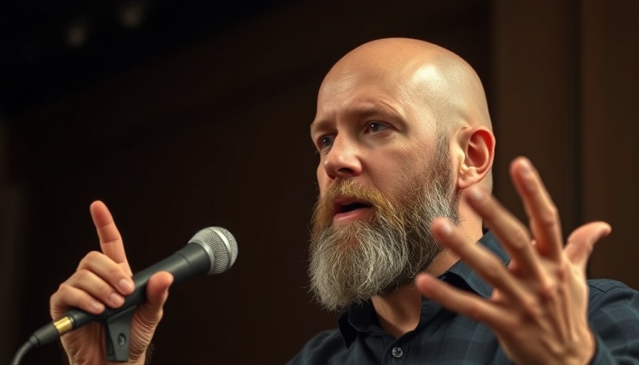 Bearded man discussing in a podcast studio, 20-minute walk benefits topic.