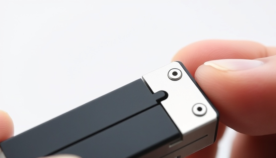 Futuristic innovations: sleek hinge device in close-up view.