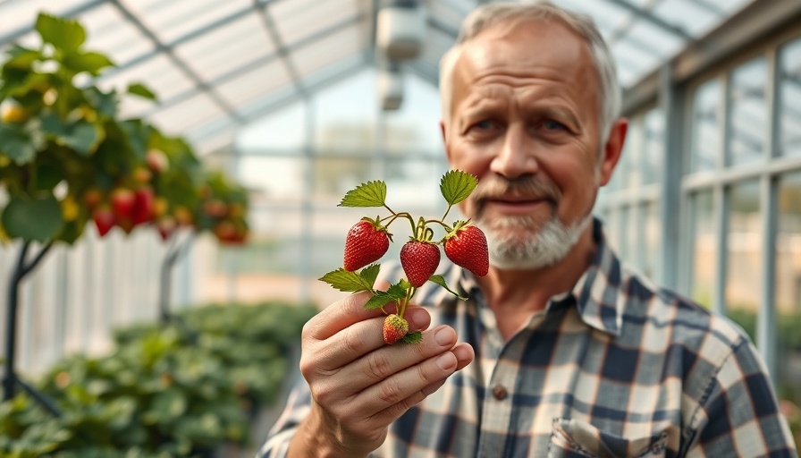 Man warns about plants not to grow indoors, holding strawberry plant.