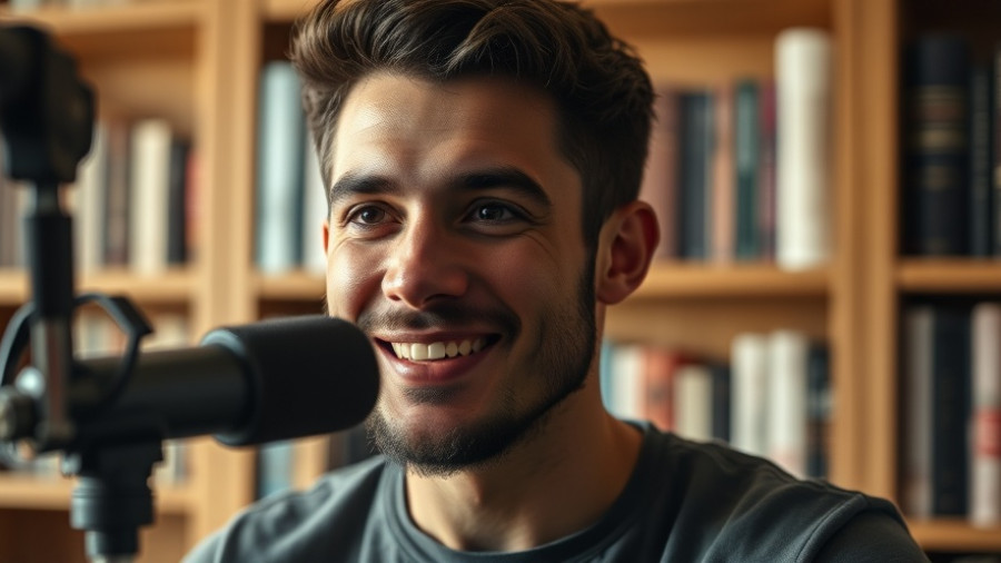 Charismatic male speaker in digital marketing content podcast setting.