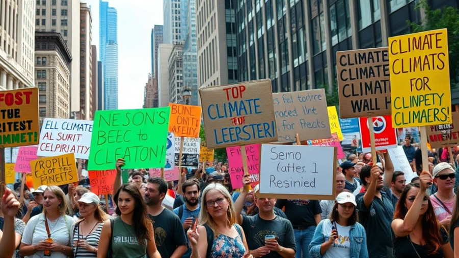 Protesters advocating for sustainable switch in energy systems with signs.