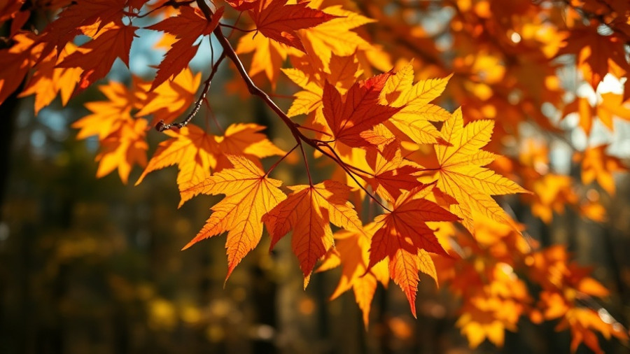 Sunlit autumn leaves and tree bark highlight eco-friendly living tips for fall.