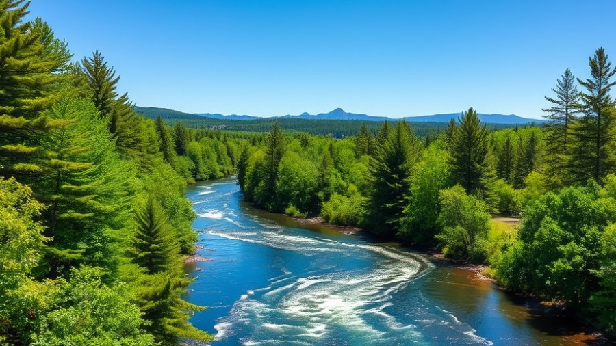 Scenic view of West Branch Penobscot River with lush greenery.
