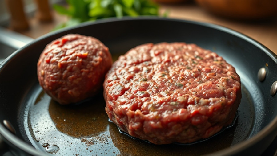 Cooking beef patty in pan, healthy dining ohio menu