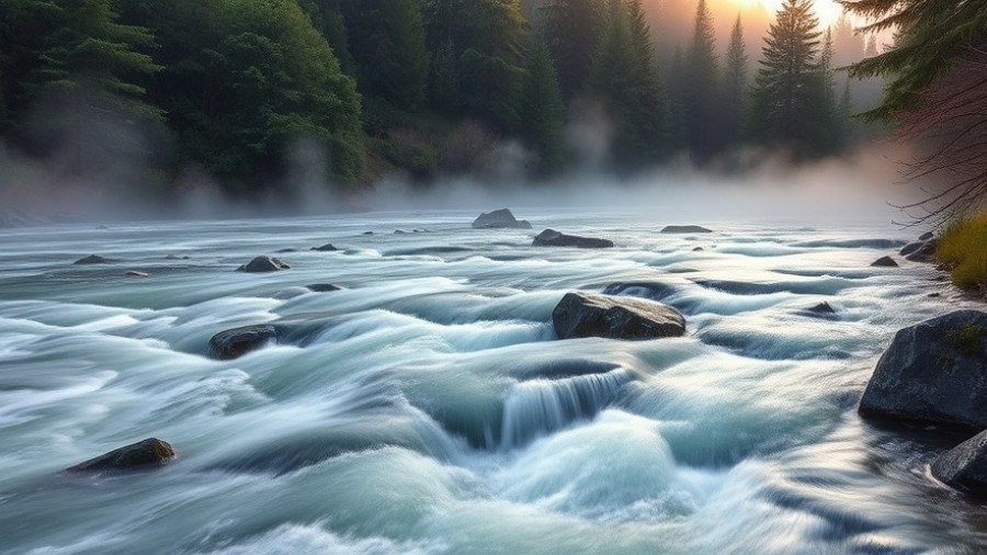 Peaceful West Branch Penobscot River with morning mist and trees