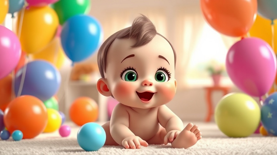 Children fun scene with balloons in 3D cartoon style.