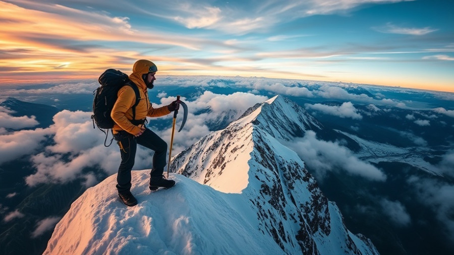 Daring climber on K2 summit, Chasing Shadows adventure.
