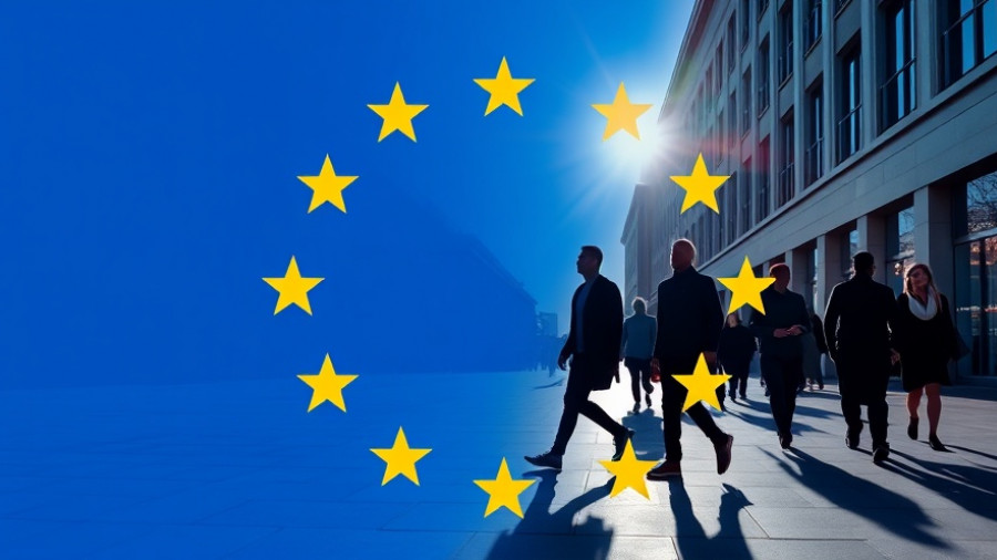 EU Parliament Sustainability Reporting scene with EU flag and silhouettes.