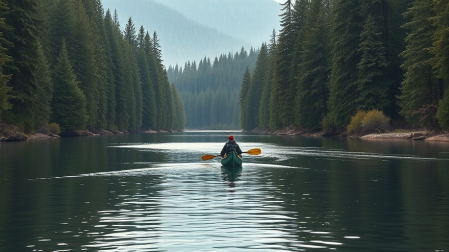 Canoe trip on the West Branch Penobscot River amid lush evergreen forests.