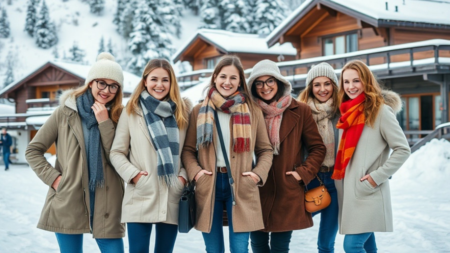 Stylish women in winter travel outfits in snowy alpine setting.