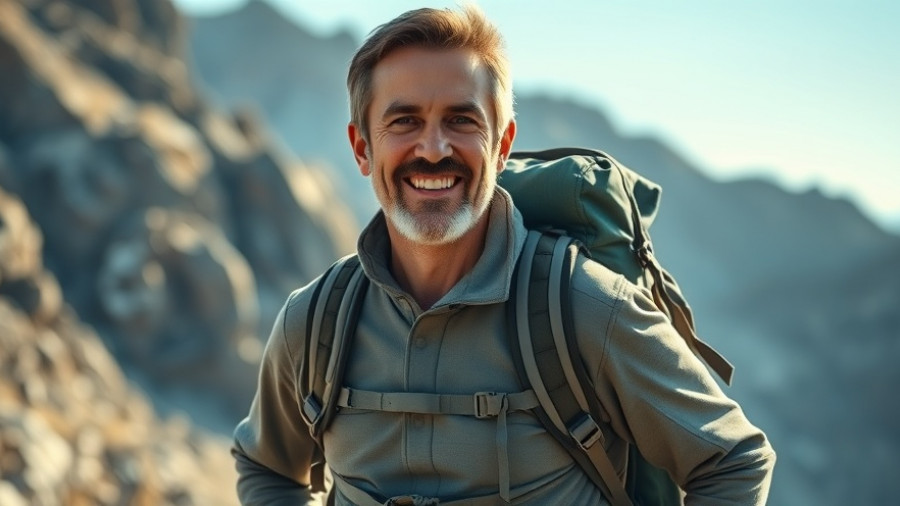 Man ready for John Muir Trail section hikes with backpack in rocky terrain.