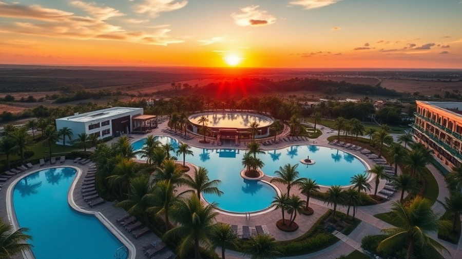 Aerial view of Grand Palladium Select Collection resort at sunset.