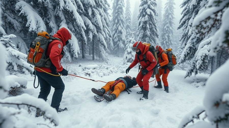 Rescue team assists injured hiker in snowy forest, increase in winter rescues.