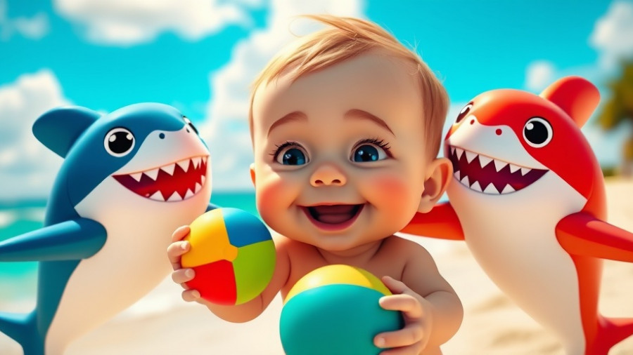 Learn Colors with Baby Shark: vibrant cartoon of baby with colorful sharks.