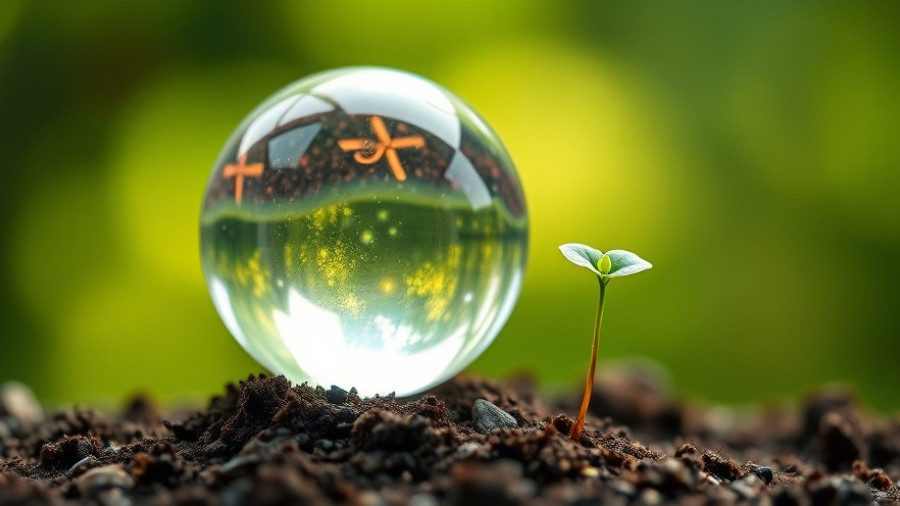 Crystal globe and sprout symbolizing NEC e& partnership on sustainability.