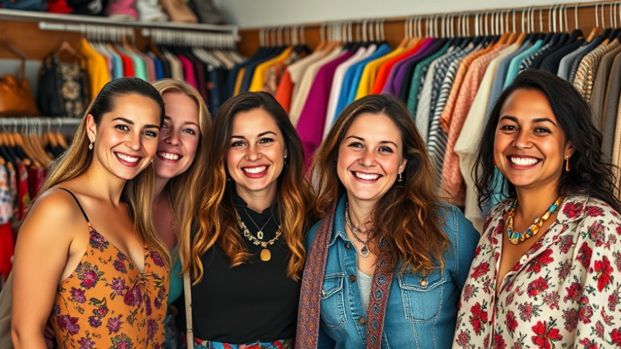 Group of women promoting sustainability in beauty pageants at a thrift store