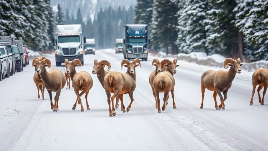 Roadkill Data and Wildlife Conservation: Sheep crossing road with trucks approaching.