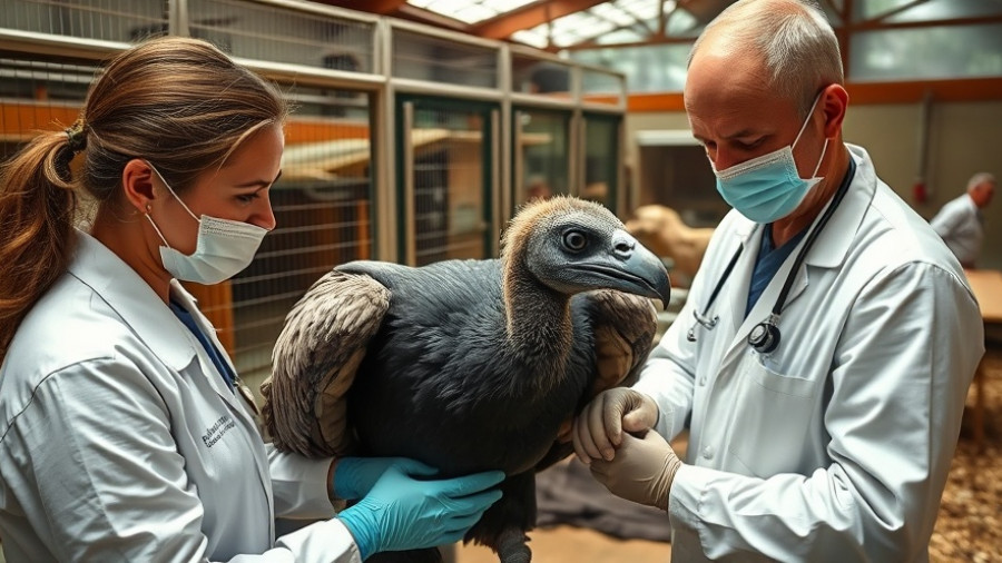 Veterinarians examining vulture for Sustainable Thinking Research