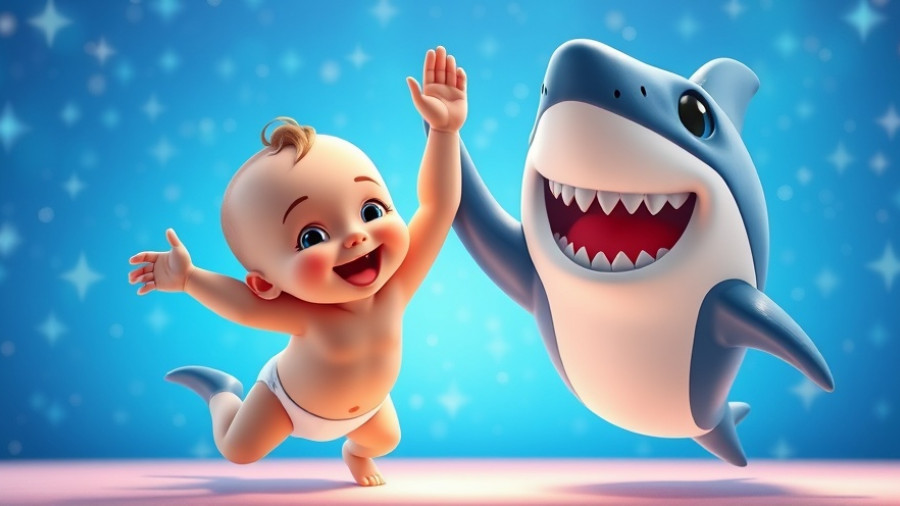 Children Fun cartoon baby and shark high-five animation.