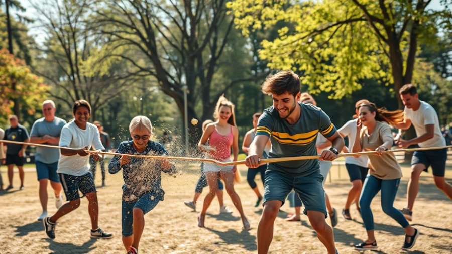 Playful pieing activity in outdoor park event.