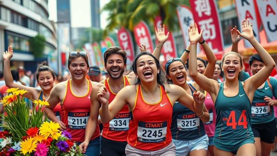 Ironman 70.3 World Championships athletes celebrating at event preview.