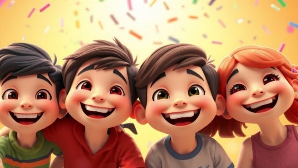 Colorful animated children celebrating for Thanksgiving songs.