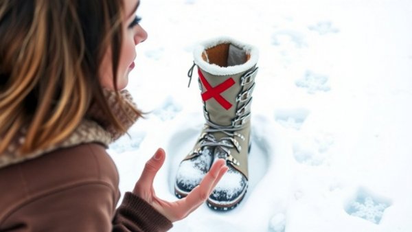 Woman evaluating travel shoes for rain or snow.
