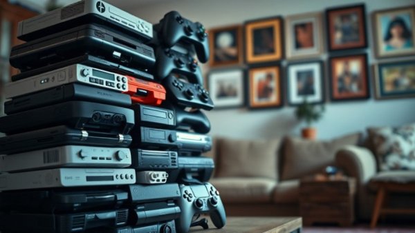 Hyperkin Unboxing The Competitor: Diverse game controllers stack in living room.