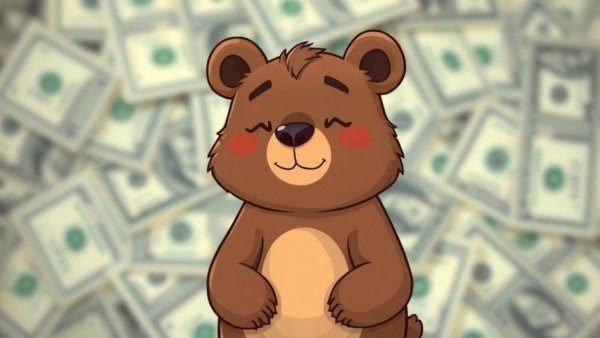 Illustrated bear with dollar background symbolizing economic value.