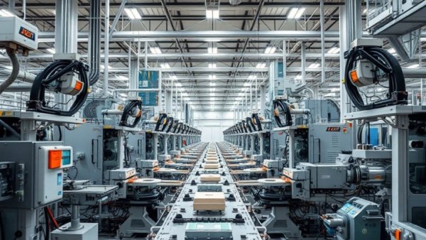 Automated machinery in a modern factory illustrating Hisense AI-driven sustainability.