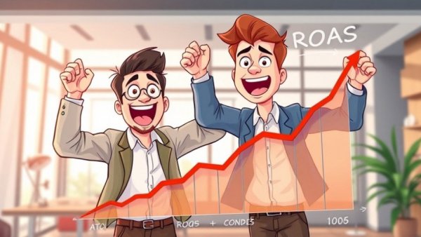 Paid search strategy graph with professionals highlighting growth.