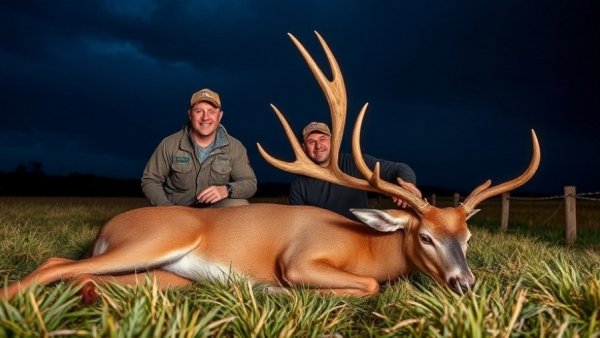 Louisiana bowhunter poses with giant buck after 9-hour drive, nighttime.