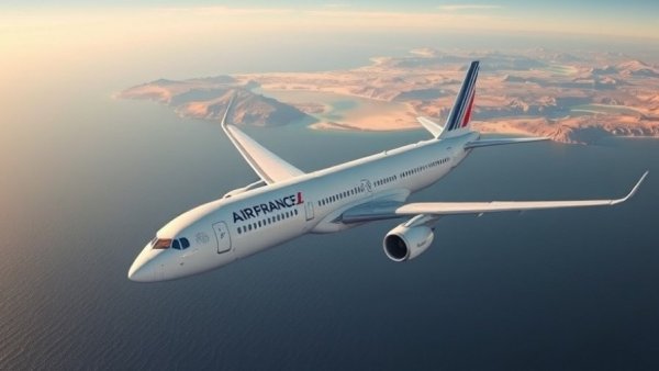 Air France airplane flying over ocean near the coast, symbolizing expanded routes.
