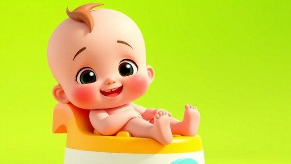 3D animated baby having children fun on a potty chair.
