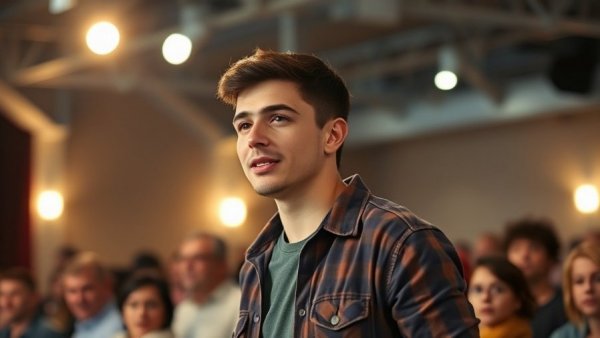 Confident speaker discussing marketing leverage, highlighting the 4 C's.