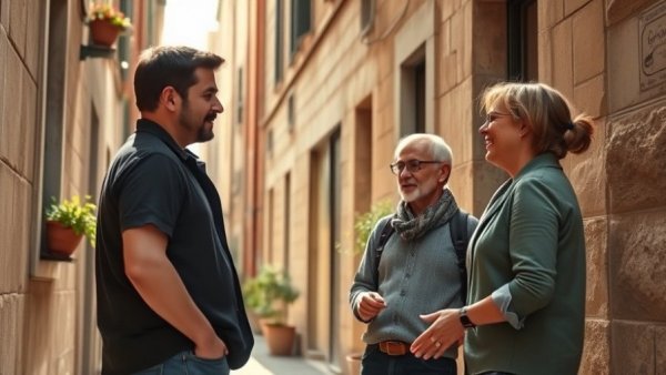 Top tour operators discussing in a European street