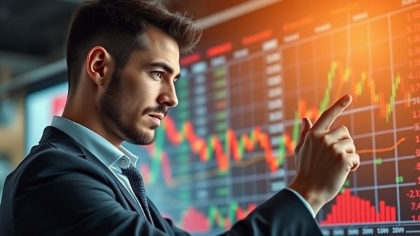 Entrepreneur analyzing stock graphs, investment strategies focus.