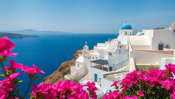 2025 Travvy Awards Best Travel Destinations winner Santorini's stunning coast.